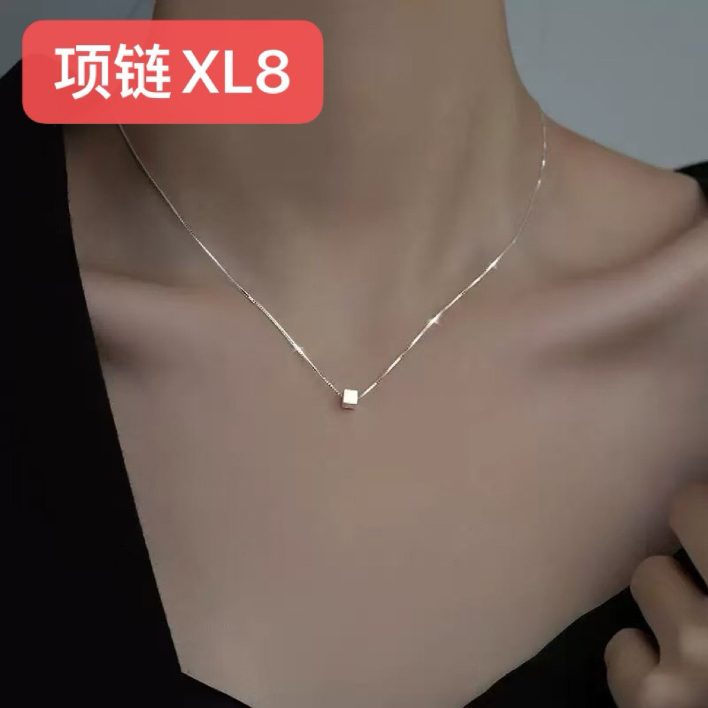 S925 สร้อยคอเงินหน้าลูกบาศก์สําหรับผู้หญิง Up Silver Nha Trang