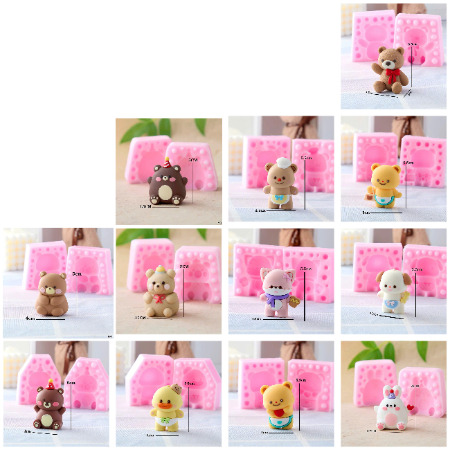 แม่พิมพ์ซิลิโคน - สัตว์ - หมี 2 ชิ้น 5.5ซม - อบ - เยลลี่ ลูกอมช็อคโกแลต - ทําเทียน
