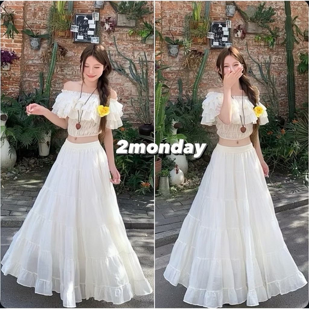 [TYPE 1/VIDEO] 2MONDAY S45 2MONDAY S45 ชุดเสื้อครอปเปิดไหล่พร้อมกระโปรงชายหาดบานยาว ราคา ถูกที่สุด ดีลบีเคเค