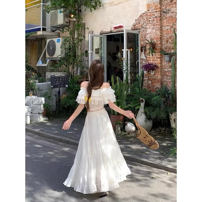 [TYPE 1/VIDEO] 2MONDAY S45 2MONDAY S45 ชุดเสื้อครอปเปิดไหล่พร้อมกระโปรงชายหาดบานยาว ราคา ถูกที่สุด ดีลบีเคเค แกลเลอรีภาพที่ 4