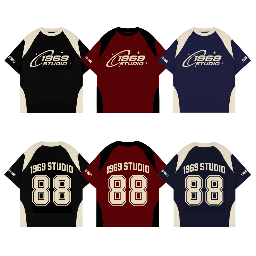 1969STUDIO เสื้อยืดกีฬา 88 รูปแบบหลวมแขนผู้ชายและผู้หญิงรอบคอ Top Menswear