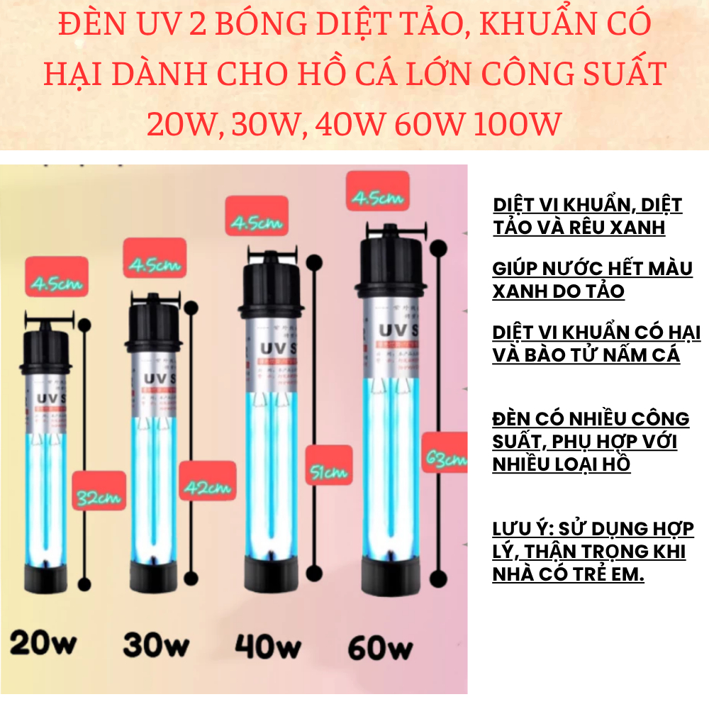 โคมไฟ UV 2 หัวเพื่อฆ่าสาหร่ายที่เป็นอันตรายและแบคทีเรียสําหรับตู้ปลาขนาดใหญ่ ความจุ 20W, 30W, 40W 60
