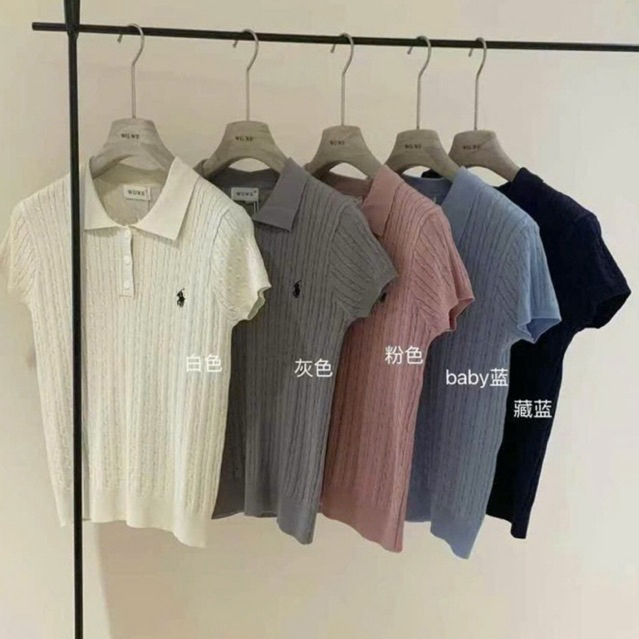 WGWE• เสื้อกันหนาวเชือก mtg คอโปโลแขนกุดปักม้า 5273 wgwe QC สินค้าฟรีไซส์