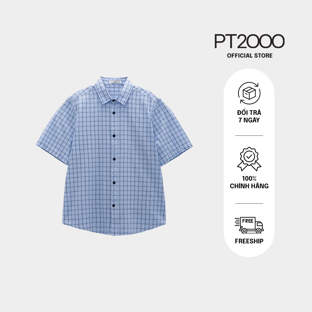 เสื้อเชิ้ตลายตารางหมากรุกผู้ชายแขนสั้น PT2000 ผ้าคอตตอนเท่ๆ อ่อนเยาว์ ไดนามิก (SMM-N899)