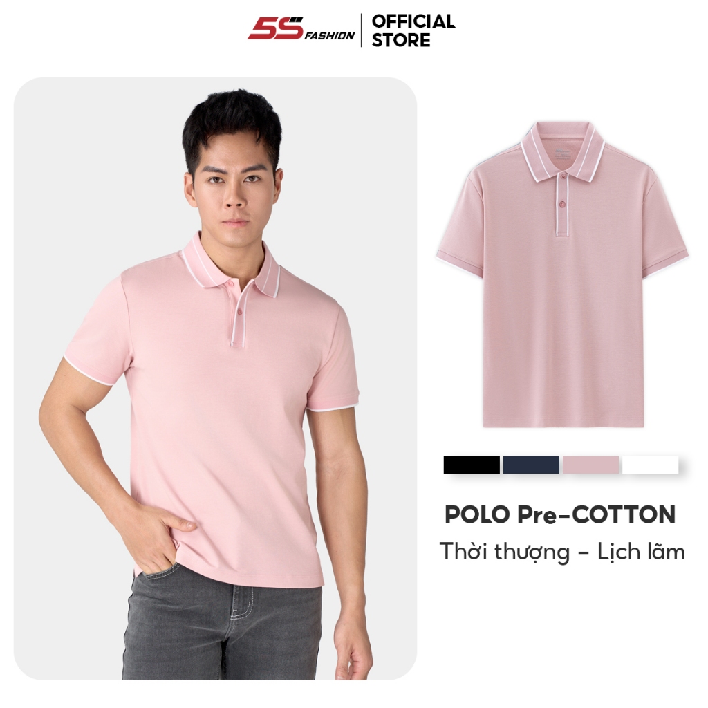 5S FASHION เสื้อโปโลผู้ชายผ้าฝ้ายดีไซน์คอปกทอลายลายสก๊อต APC25045