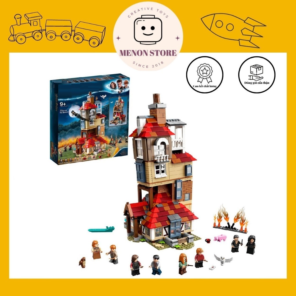 ของเล่นประกอบ 99912 6047 75980 Harry Potter Burrow Farm Attack - ปริศนาอัจฉริยะ