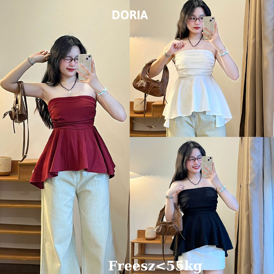 DORIA เสื้อเกาะอก Peplum เอวบานสุดน่ารักสําหรับออกไปข้างนอกชายหาด Aoquai592_P8K7