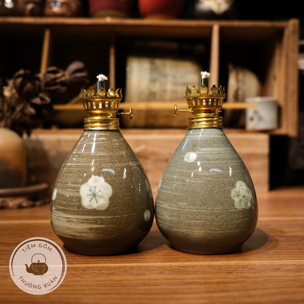 โคมไฟน้ํามันเคลือบแอปริคอท Ume สีขาวคู่