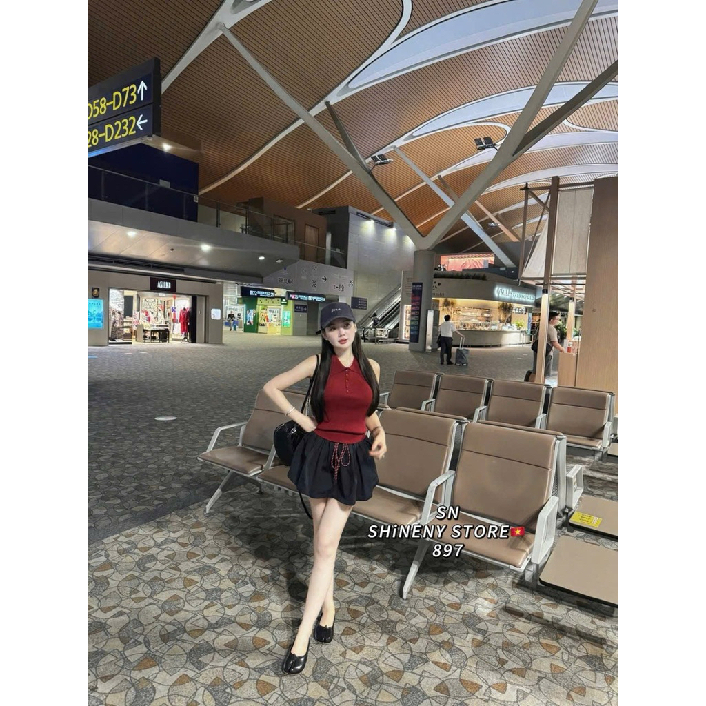 HTH กระโปรงหยาบสายจีบ