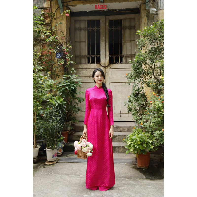 [0% SHOP PHOTOS] ผู้หญิง SILK Ao Dai พร้อม HONG LOTUS BRONZE STRAIGHT FORM พร้อมกางเกงคุณภาพสูงสําหร