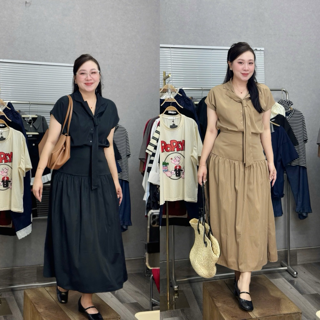 BIGSIZE เสื้อกระโปรงยาวคอปก Set (21311)