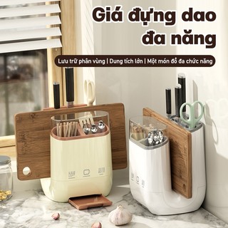 Kệ cắm đũa thìa đa năng, kệ để đồ nhà bếp có khay chỗ cài thớt, cắm dao để muỗng với cửa sổ chống bụi