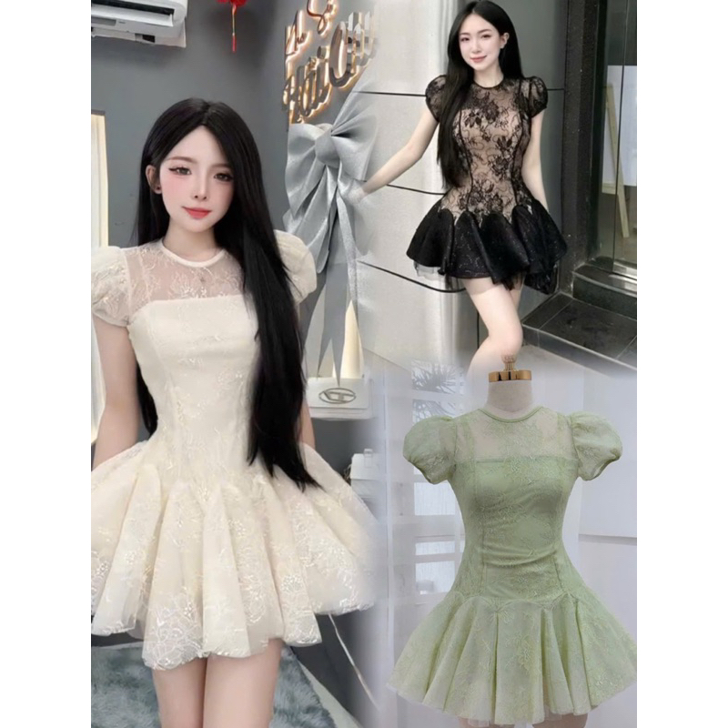 (WITH BIGSIZE) POXI LACE DRESS ROUND NECK SHORT SLEEVES WITH Mesh (สินค้ามาตรฐานที่ถ่ายจากร้านค้า)