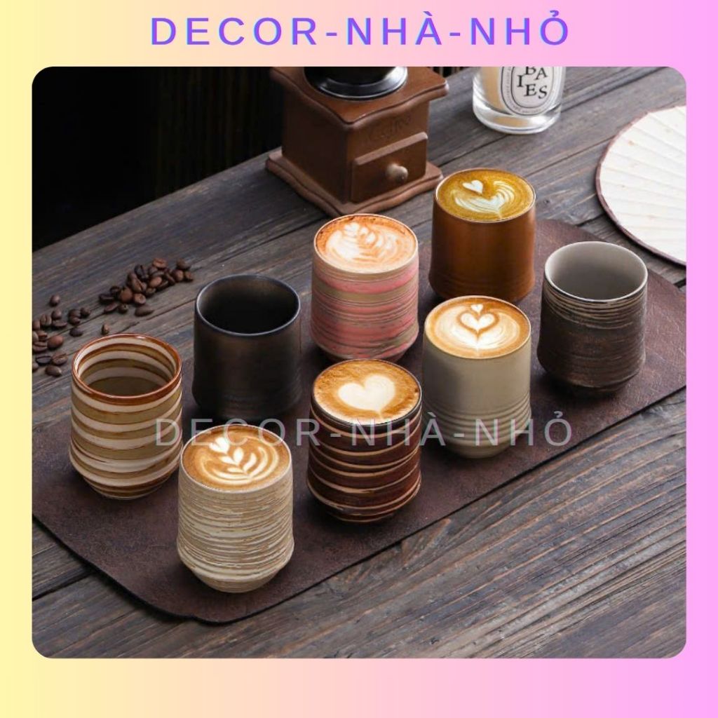 L012 Combo of 2 Handheld Vintage Ceramic Coffee Cups - สไตล์ญี่ปุ่น Espresso Latte Cups Tea Table De