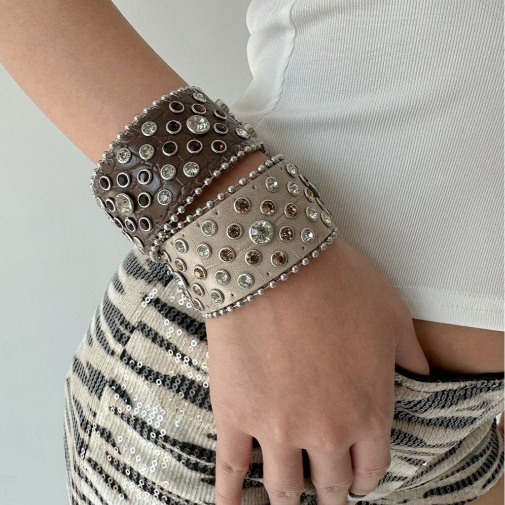 ส่วนบุคคล Punk Hip-Hop Stone สร้อยข้อมือหนัง PU VT027