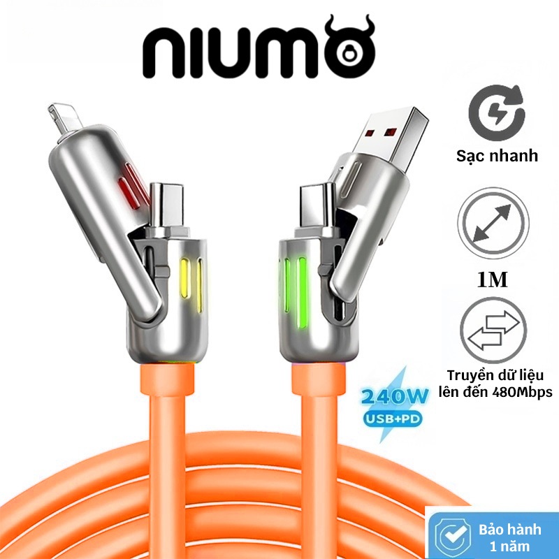 NIUMO สายชาร์จเร็ว 4-in-1, สายชาร์จเร็วสุด 240W การชาร์จมาตรฐานสําหรับอุปกรณ์ iphone และ Android ทุก