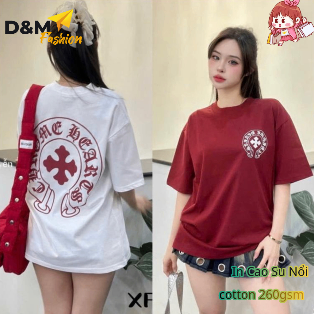 เสื้อยืด Chorme Hearts พิมพ์คม_หลวมฟอร์ม_คอกลม_ผ้าคอตตอน 100% 260gsm _ป้ายเต็ม _AT172