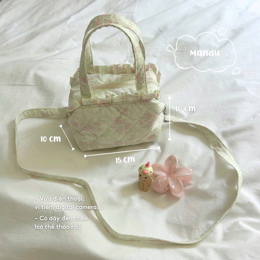 กระเป๋า แมนดู - กระเป๋ากล่องระบาย (มีสายสะพาย) -