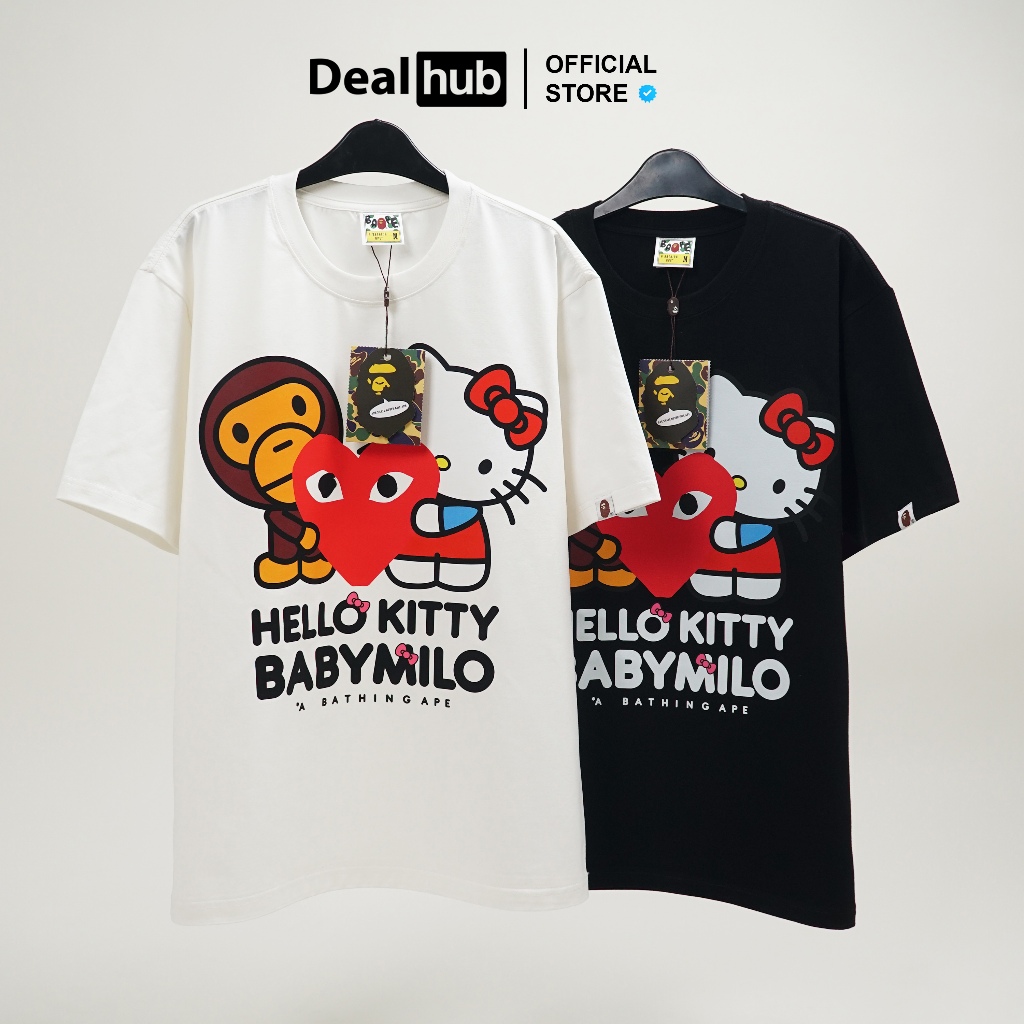 Bape x Hello Kitty เสื้อยืด & Baby Milo Heart Digital Print European Form