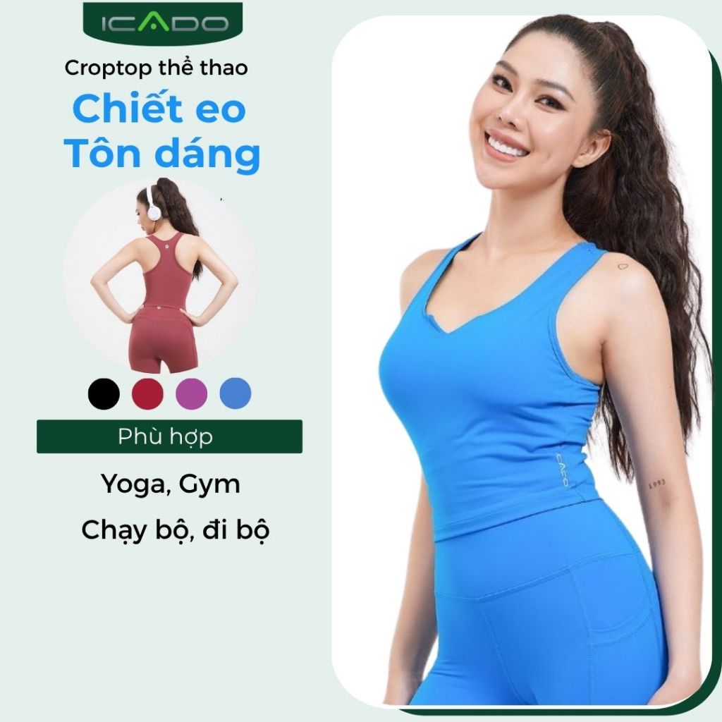 ICADO AT12 เสื้อกีฬาผู้หญิง Gym Yoga Sports Shirt with Foam Support สบาย ยางยืด เวิลด์เสื้อผ้าออกกํา