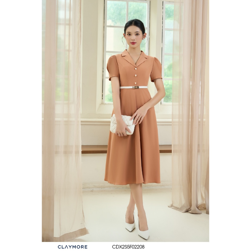 ชุดเดรสคอปกเสื้อกั๊กกระดุมมุกหรูหรา CLAYMORE MS CDX2S5F02208 ชุดเดรสสํานักงานธุรกิจสตรี