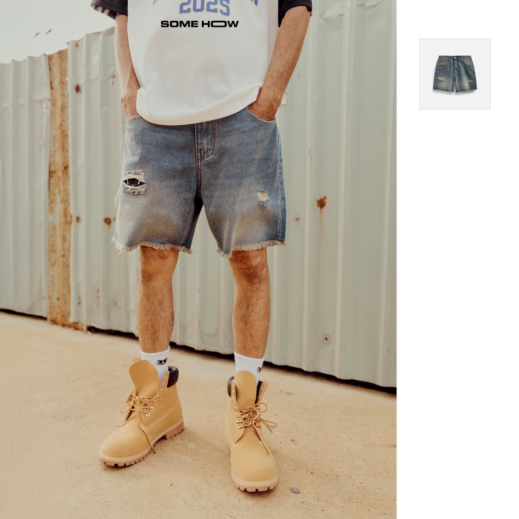 [New7] Distress Style Jean Shorts * Swallow Col 25 ผ้า Cotton Jean ใส่สบาย QS0108 SOMEHOW