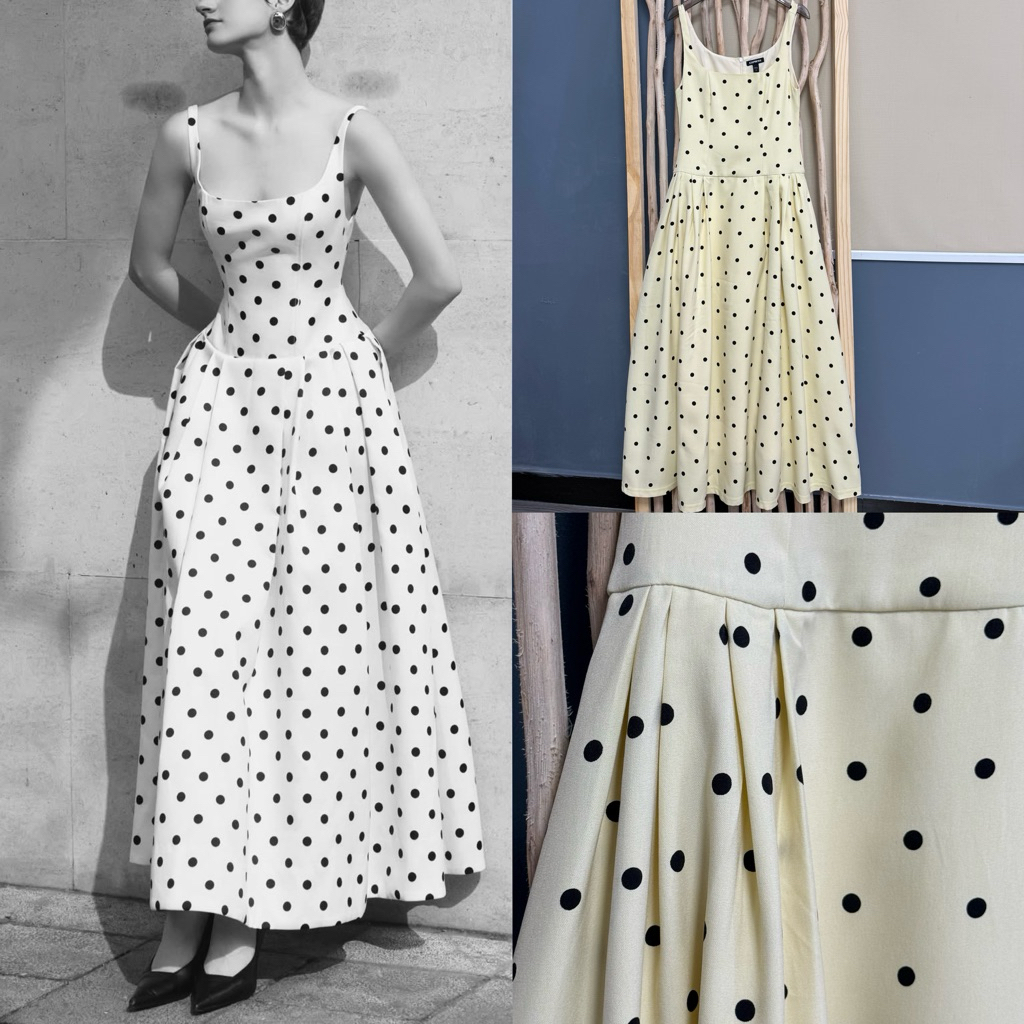 THE HIFU - ชุดเดรสคอยู 2 สาย ลาย Polka Dot พร้อมดีไซน์สะโพกจีบเรียบ