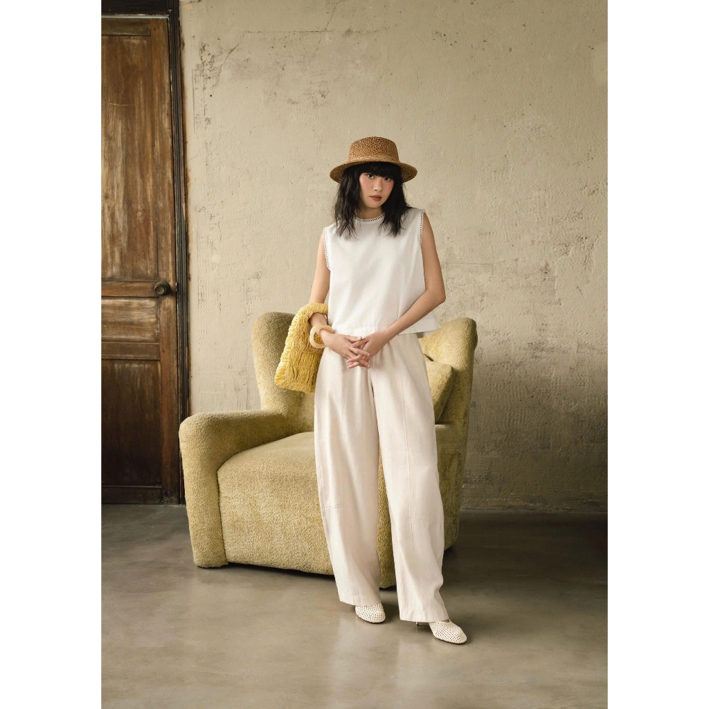 กางเกง Bomi Super Light Welded Coly Linen พร้อมรูปทรงบอลลูนบุคลิกภาพ - กางเกง Bomi