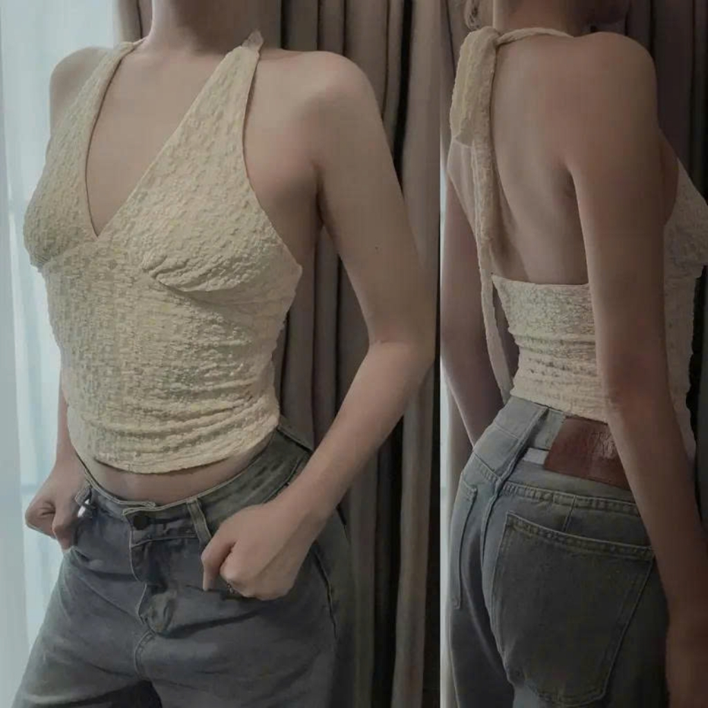 TN FUNNY เสื้อชั้นในสตรีลูกไม้ลายดอกไม้เปลือยหลังเซ็กซี่เสื้อท่อนบนสตรีคอวีกระชับสัดส่วนที่แบนเป็นพิเศษ
