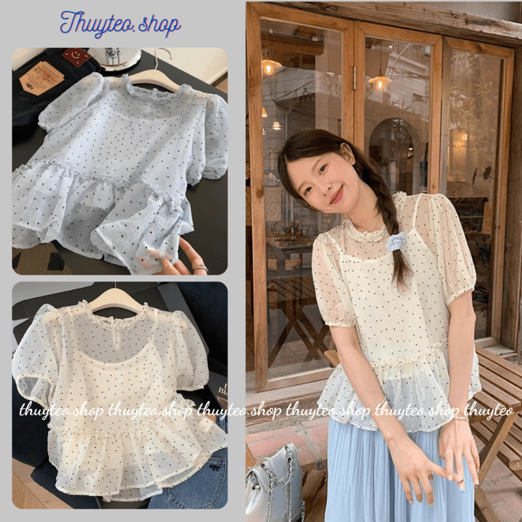 Polka dot babydoll shirt ชุดผ้าชีฟองโฟม (INCLUDED TWO-STRING DRESS)