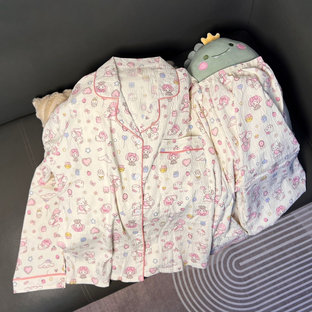 Oni.Shop_ชุดนอนกางเกงขายาว Ao Dai ฤดูใบไม้ผลิและฤดูใบไม้ร่วงวัสดุหวายน่ารักมาก QC ผลิตภัณฑ์