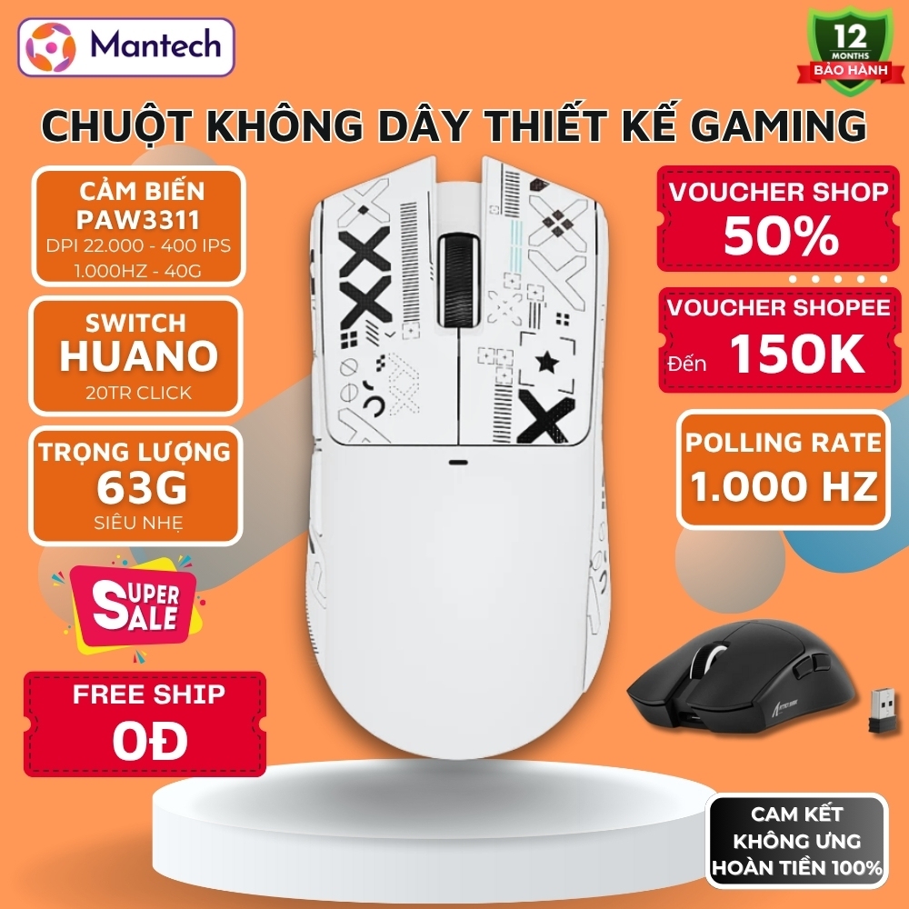 Chuột Gaming Attack Shark X11SE - Siêu Nhẹ, 3 Chế Độ Kết Nối, Cảm Biến Chính Xác DPI 22000, Pin 65H