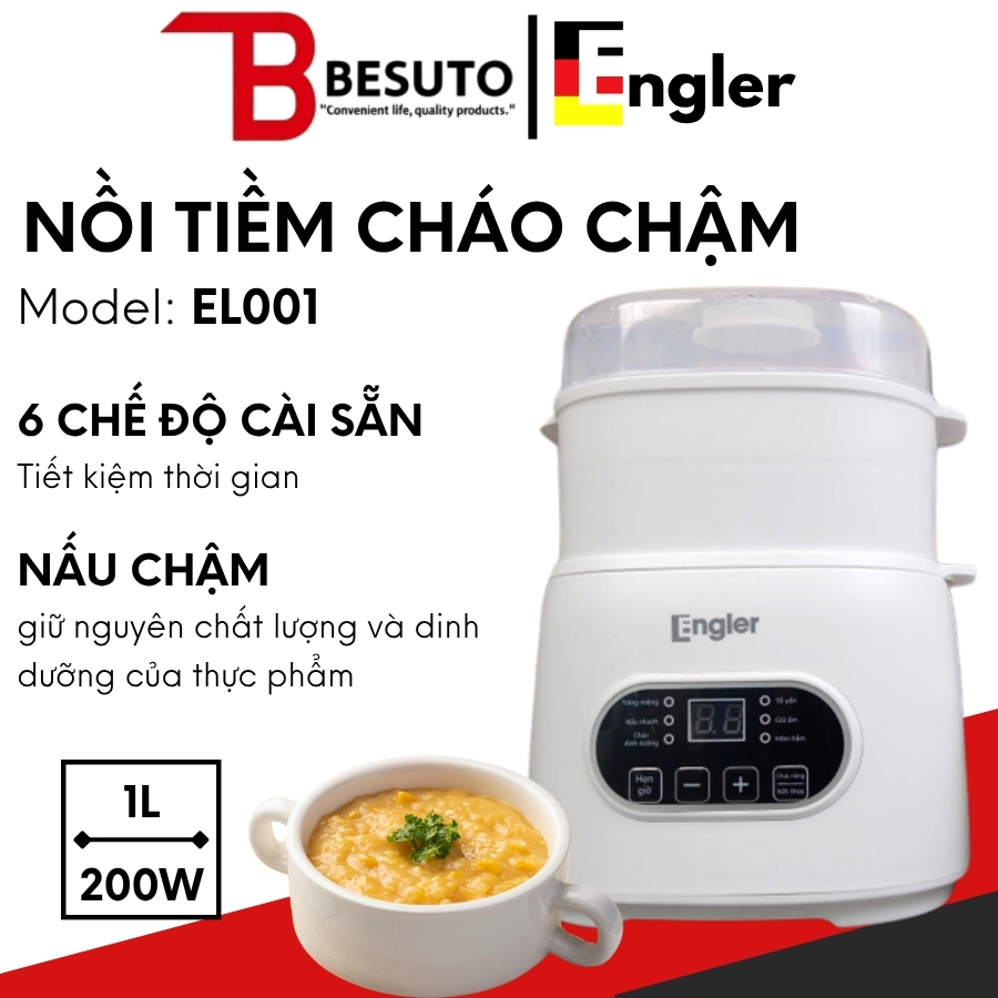 Engler EL001 หม้อหุงข้าวโจ๊กช้า ความจุ 1 ลิตร ความจุ 200W โหมดเตรียมสะดวก 6 โหมด