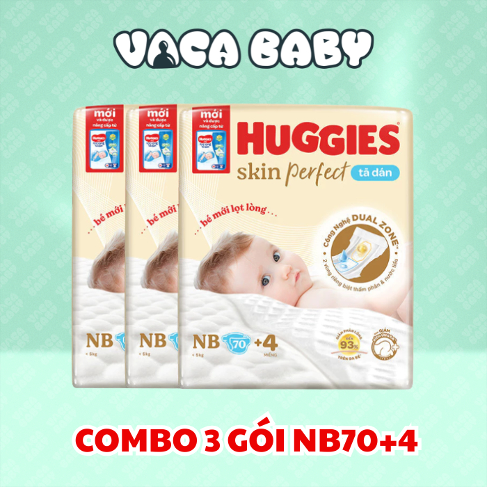 ผ้าอ้อมเด็กแรกเกิด Huggies Skin Perfect NB70 แบบกล่อง 3 แพ็ค + 4 ชิ้น
