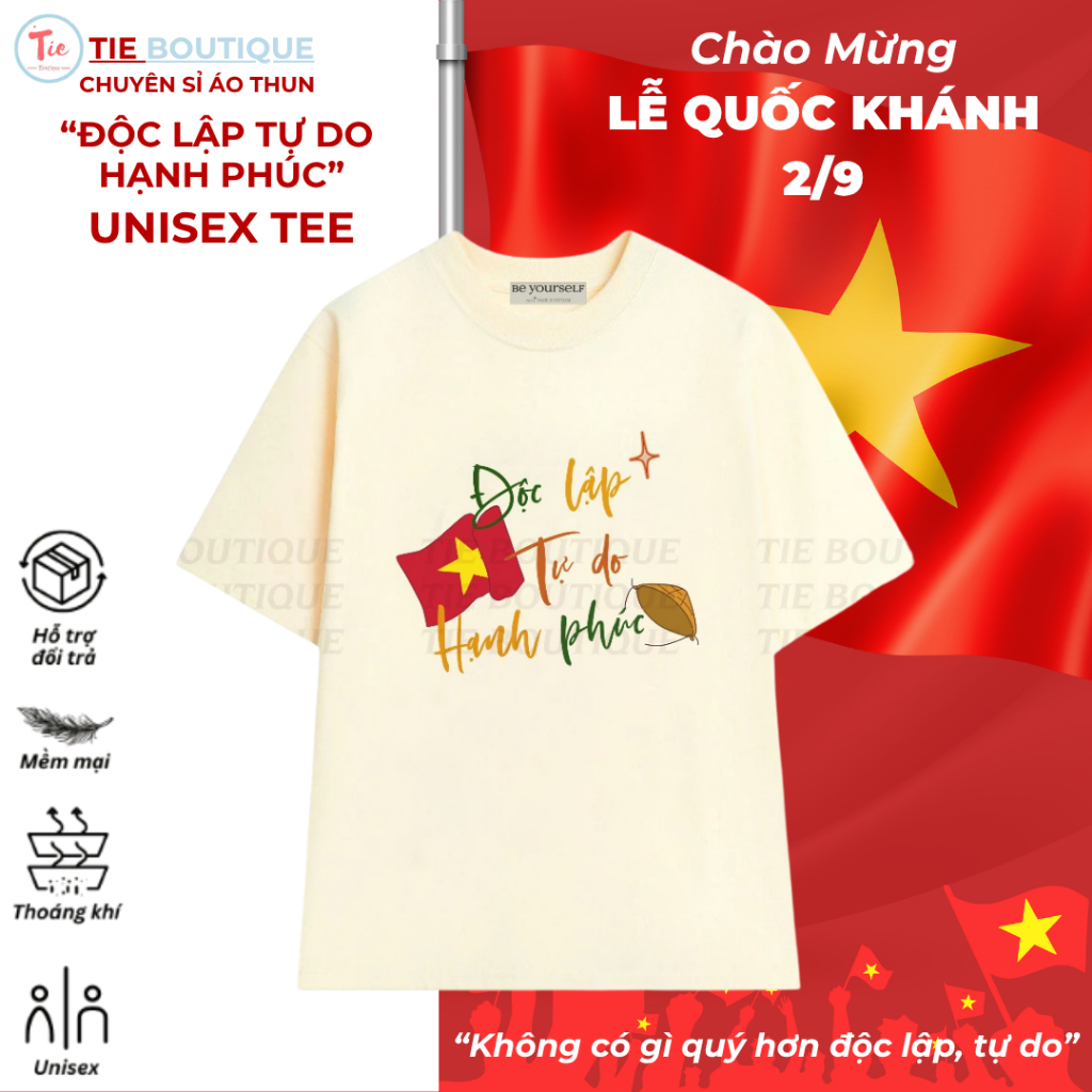 INDEPENDENCE FREEDOM HAPPINESS FLAG AND HAT เสื้อยืด Unisex ทุกขนาด Basic Vietnam