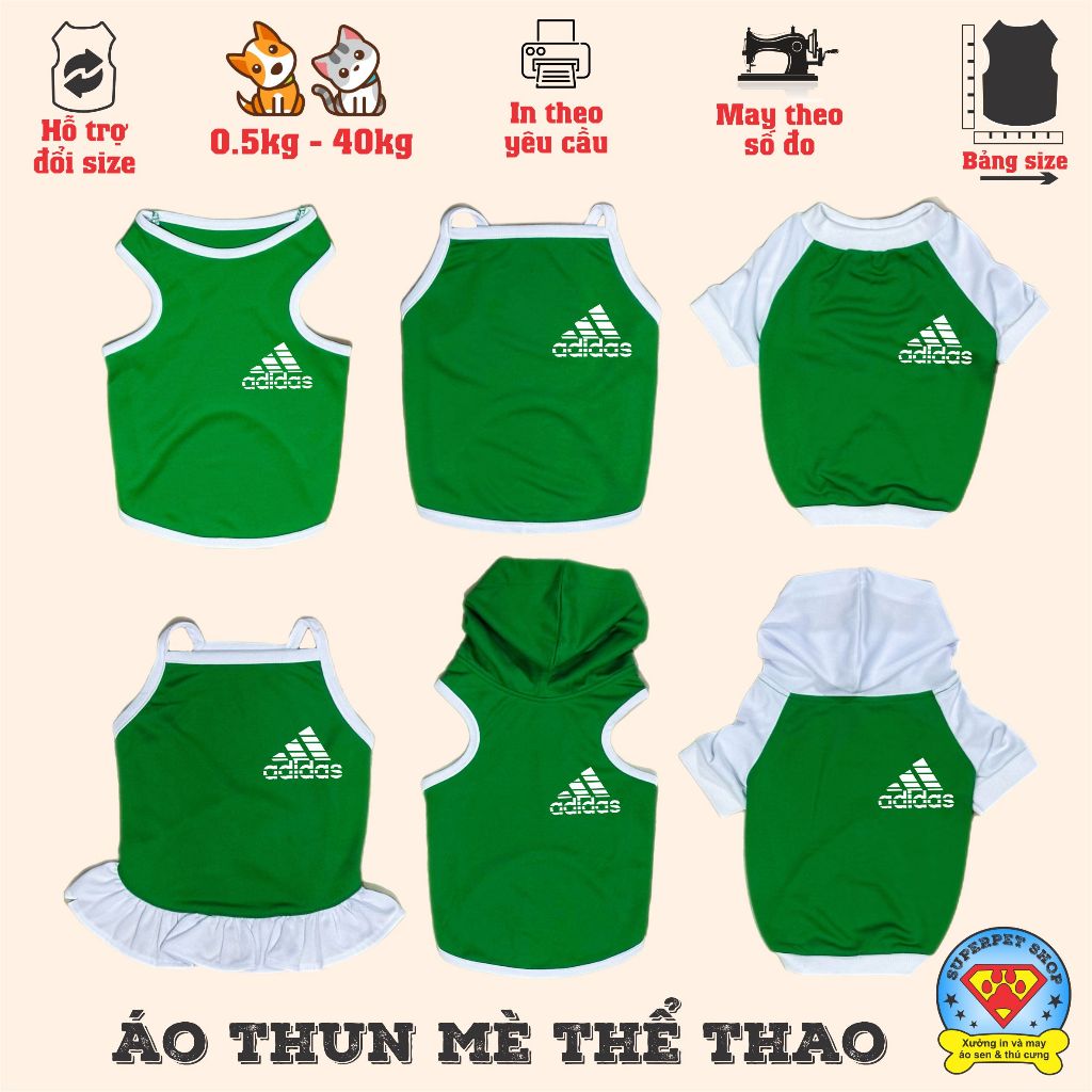 เสื้อสัตว์เลี้ยงพิมพ์ลาย LO GO SPORTS ADI.DAS สีเขียว