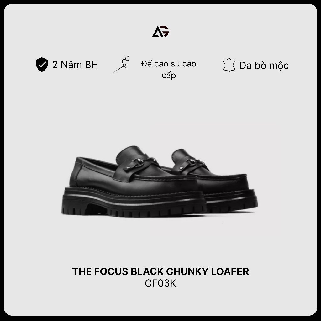 The Focus Black Chunky Loafer สิงหาคม CF03K รองเท้าหนังสําหรับผู้ชายและผู้หญิงของแท้ 24 เดือน
