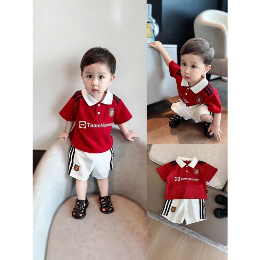 [ElephantBaby] TEAM Sports Set พร้อมคอปกเปิดและกางเกงลายทางสีขาวสําหรับเด็กทารก - HN012