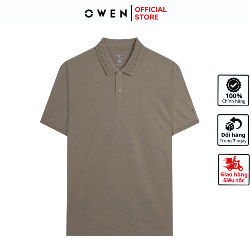 OWEN APV เสื้อโปโลแขนสั้น252544 เสื้อยืดคอปกเปิดลงสีน้ําตาลสําหรับผู้ชายเนื้อนุ่มผ้าฝ้ายคุณภาพสูงเข้