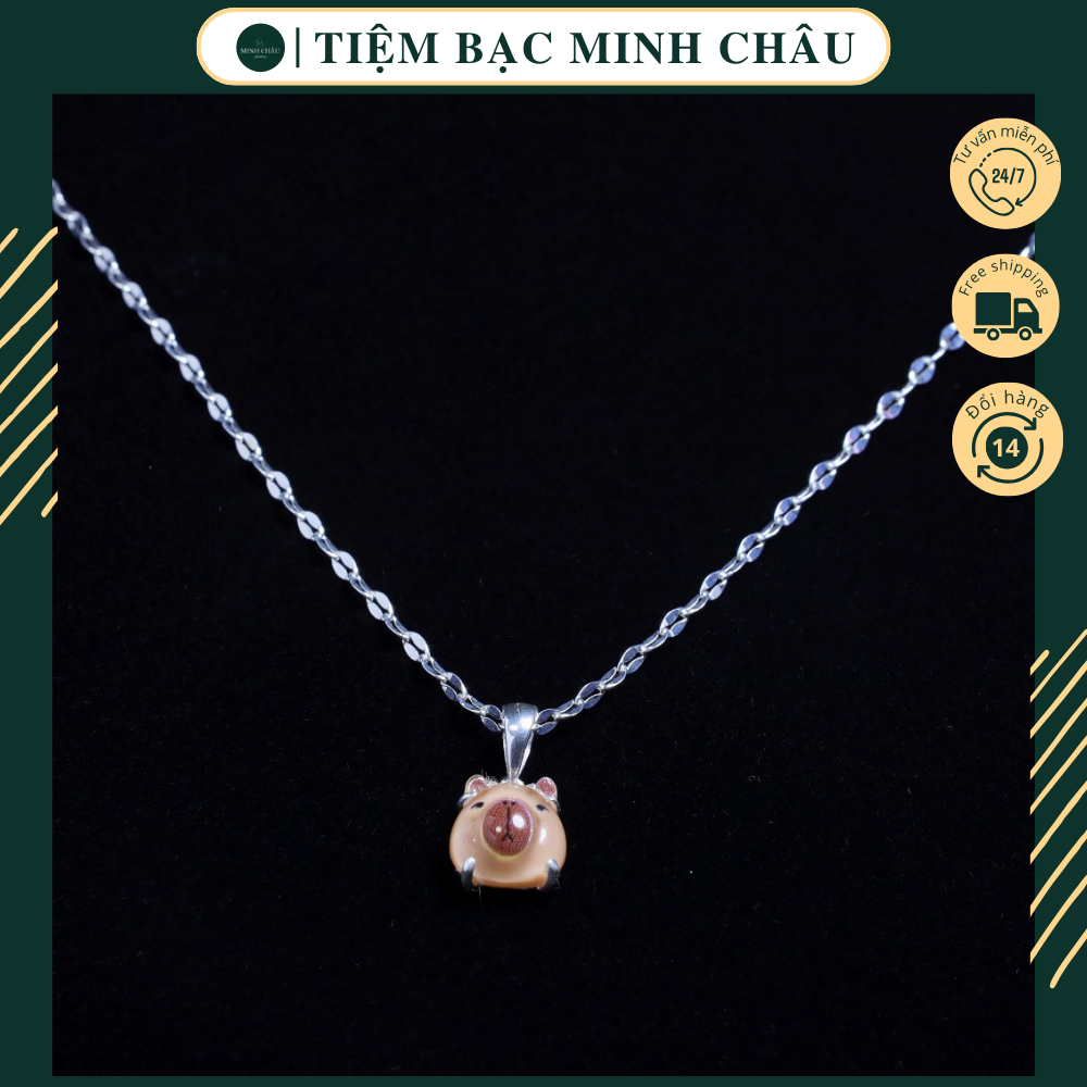S999 สร้อยคอเงินแท้สําหรับเด็ก สร้อยคอพร้อมจี้กระต่ายสีชมพู DBK5002+MTH6001