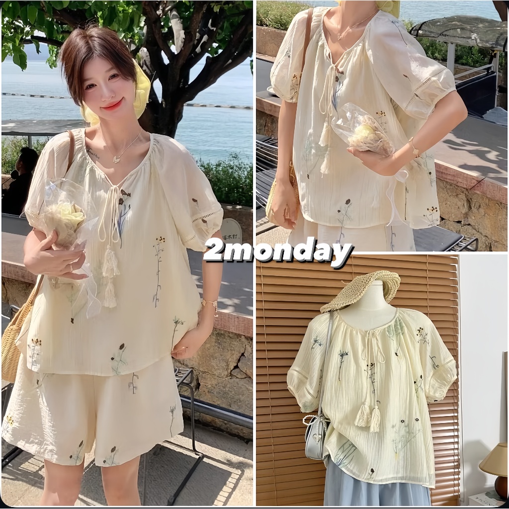 [QC PRODUCTS/VIDEO] ROUND-NECKLACE SHIRT EMBROIDERED WITH FLOWERS WITH LACE SLEEVES 2MONDAY A78