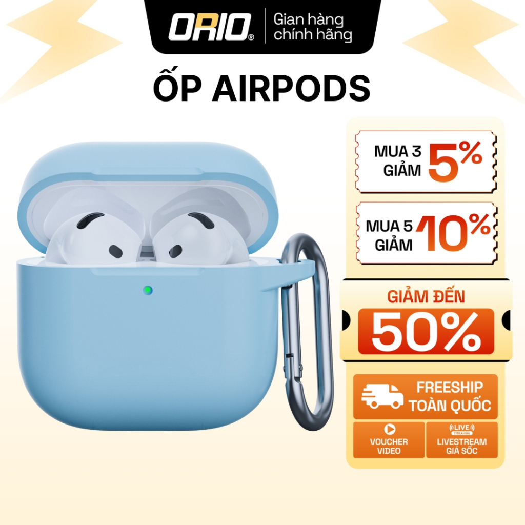 เคส ORIO Airpod ฝาครอบป้องกันแบบใสสําหรับเคสหูฟังไร้สาย, เคส airpods กันกระแทก, มาพร้อมตะขอ