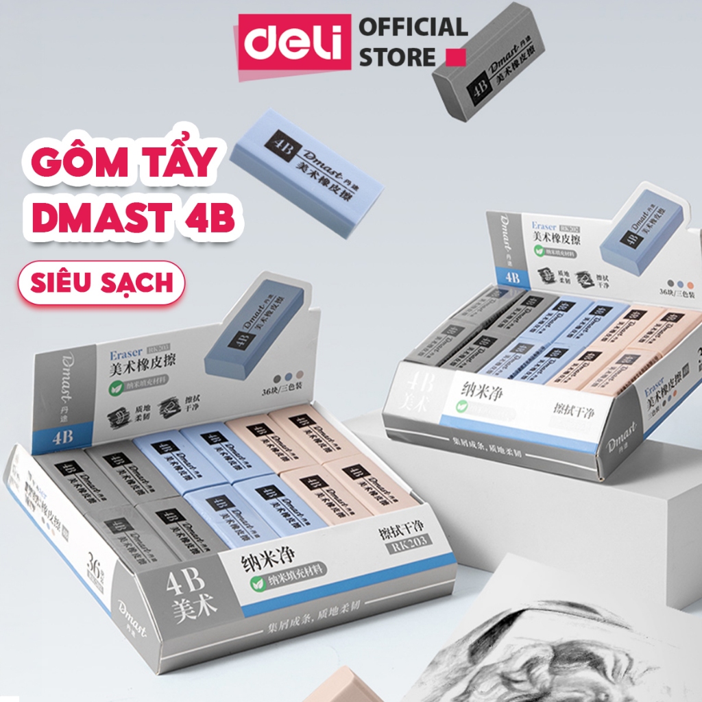 Dmast Deli Premium 4B Eraser - Super Clean Soft Eraser, Less Crumbs, No Abrasion, Fine Art Eraser สํ