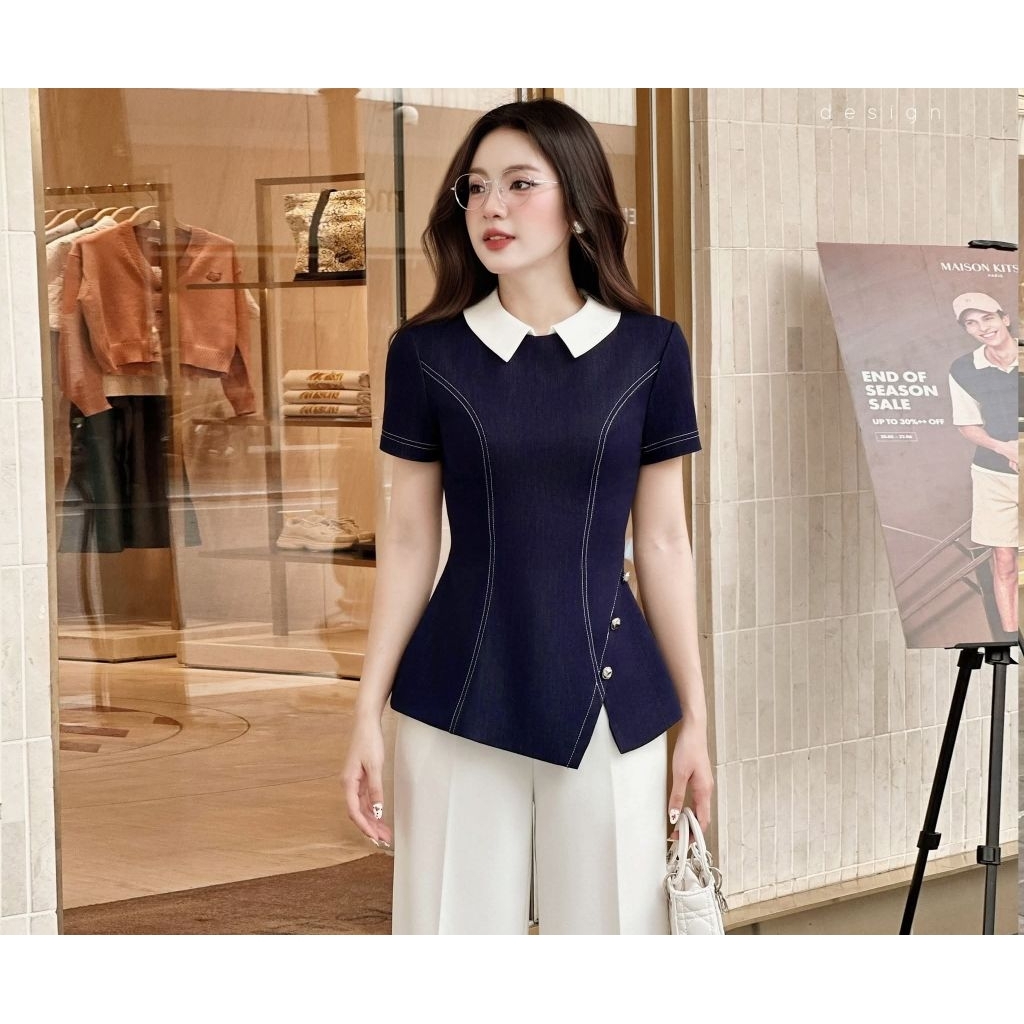 เสื้อ Peplum ดีไซน์คอบัวและชายเปลือย ผ้าไขว้อิตาลี เสื้อเชิ้ตสําหรับทํางานและออกไปข้างนอก