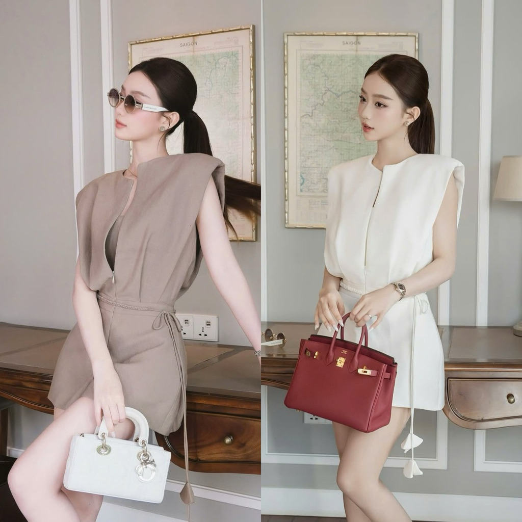 จั๊มสูทผู้หญิง 2 ชั้นคุณภาพสูงพร้อมเสื้อแก้วสม็อคพร้อมแผ่นรองเต้านม (แถมเข็มขัดคาดเอว) Hb.closet S13