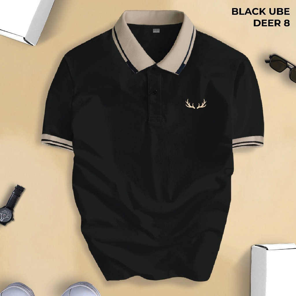 Basic DEER เสื้อยืดโปโลผู้ชายคอปกเปิด หรูหราหรูหรา หนังจระเข้ CVC