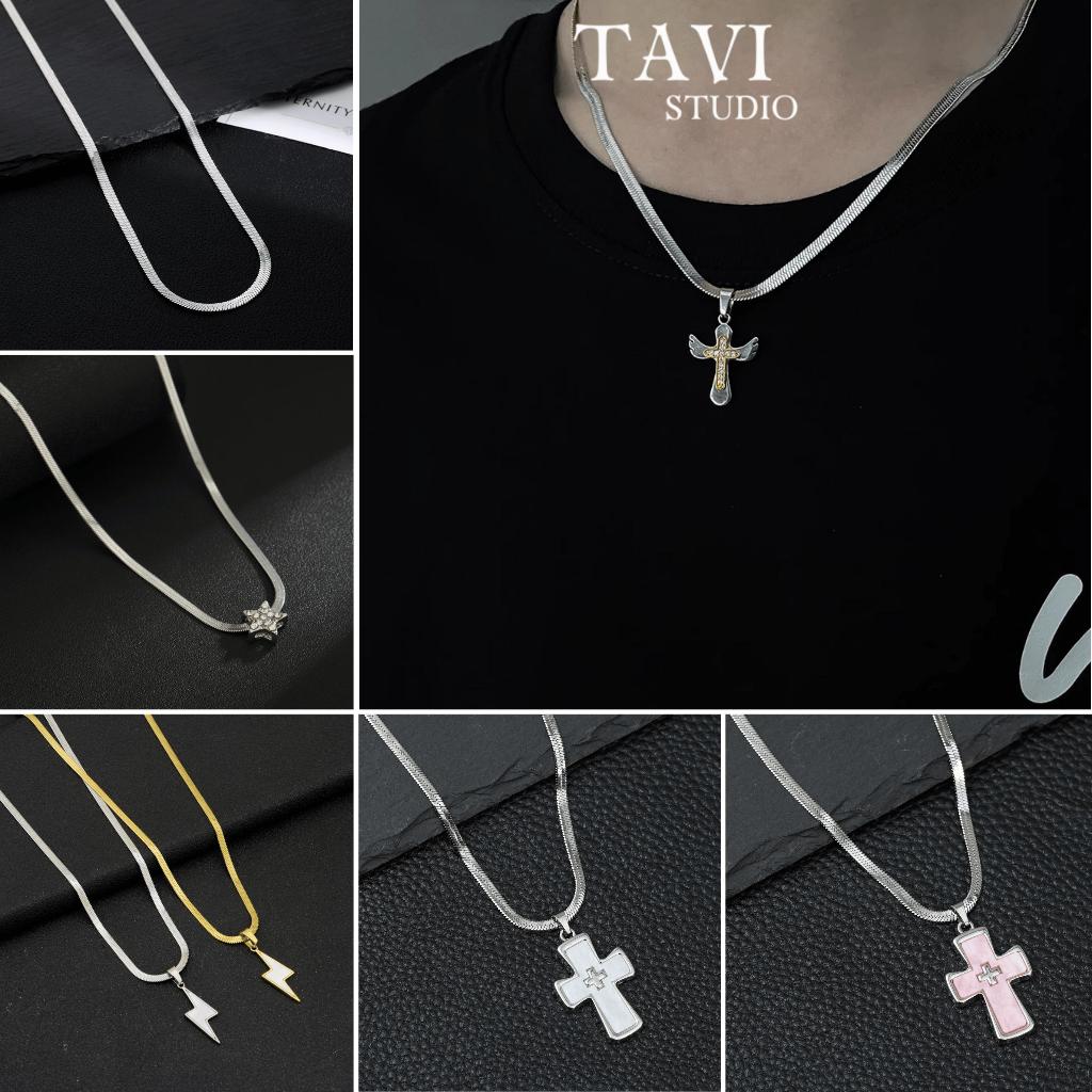 สร้อยคอผ้าไหมสําหรับผู้ชายและผู้หญิงเครื่องประดับโซ่ Y2k สร้อยคอกระดูกงูแบนไทเทเนียมสแตนเลสแฟชั่นเคร