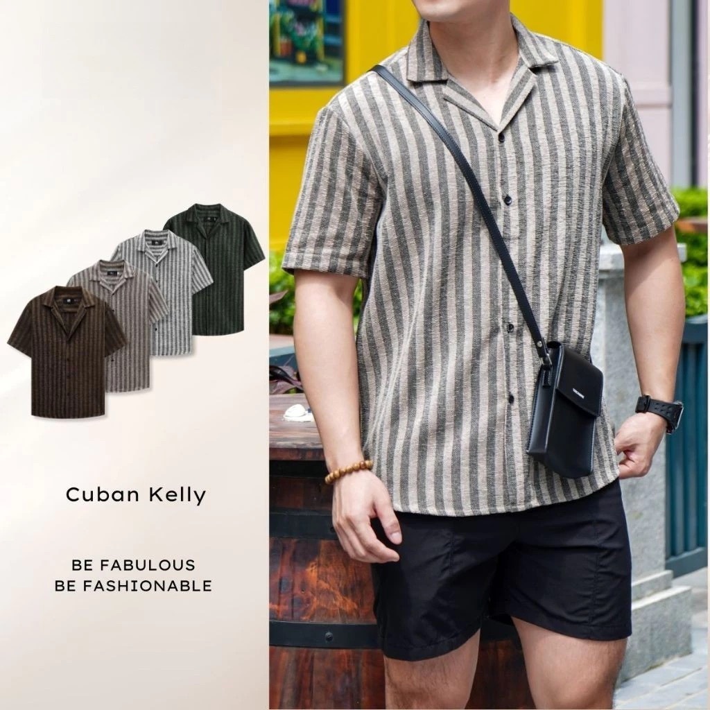เสื้อเชิ้ตผู้ชายลาย Kelly TUTO5 Menswear SMD04 - เสื้อเชิ้ตแขนสั้นคอปกเสื้อกั๊ก เท่ห์ ใส่สบาย