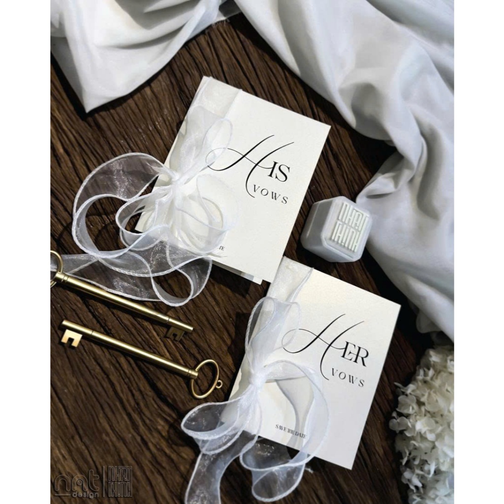ชุดการ์ด HIS VOWS - HER VOWS • กระดาษ FRAGANT พร้อมโบว์ผ้ายาว • ออกแบบ NNT [H12]