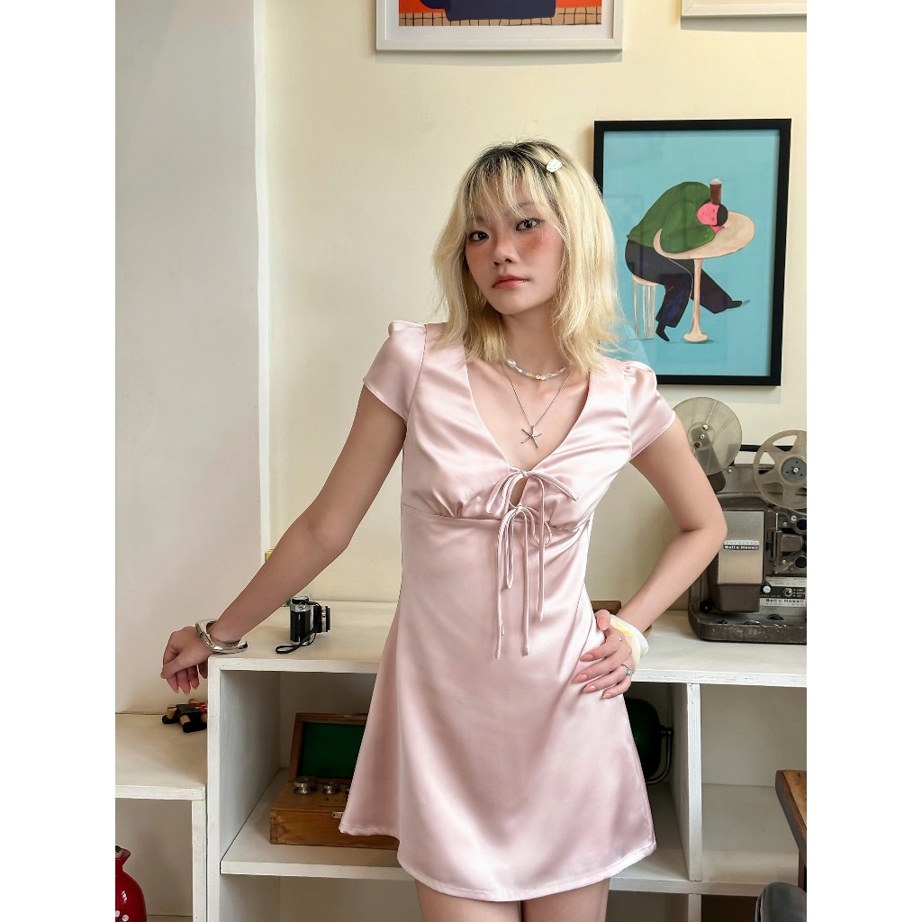 KIDO - PALMY DRESS ผ้าไหมสั้น DRESS มีโบว์